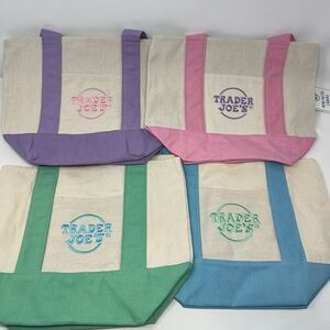 Trader Joes Mini Pastel Canvas Tote Bag FULL SET